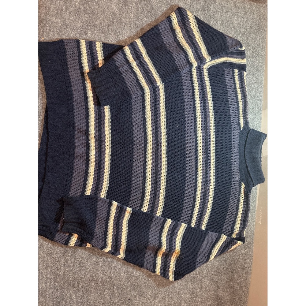 Polo Ralph Lauren Hand Knit Cotton Striped Mock Neck Sweater Navy Blue Mens XXL
